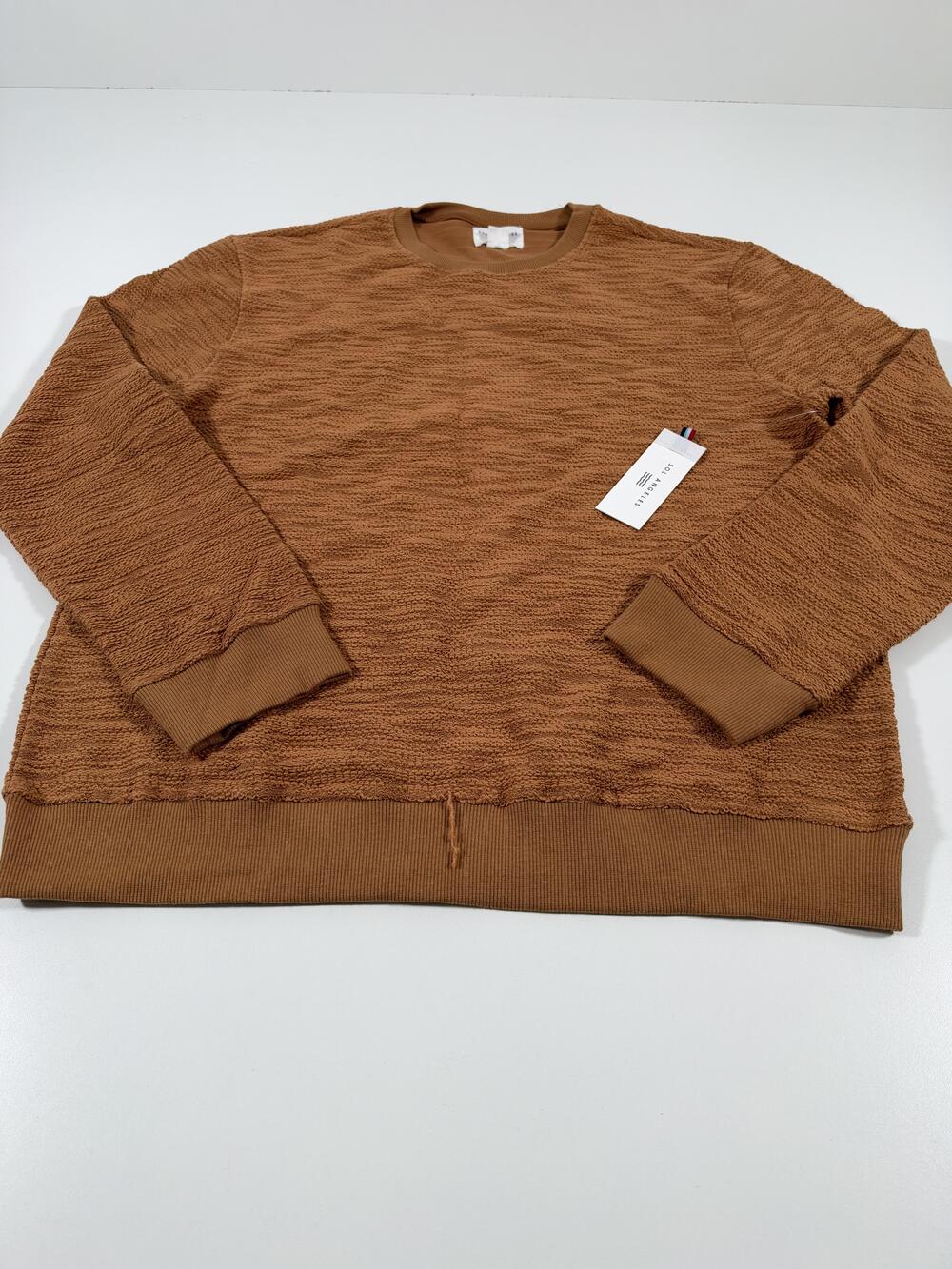 Sol Angeles Sweatshirt Mens L Brown Textured Crewneck Pullover Linden FM242001